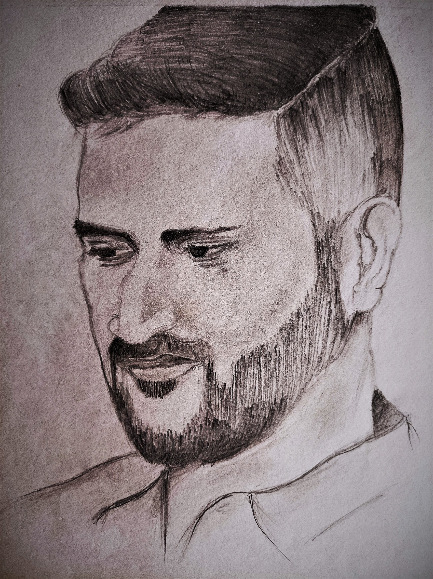 Easy Pencil Drawing of cricketer MS Dhoni.