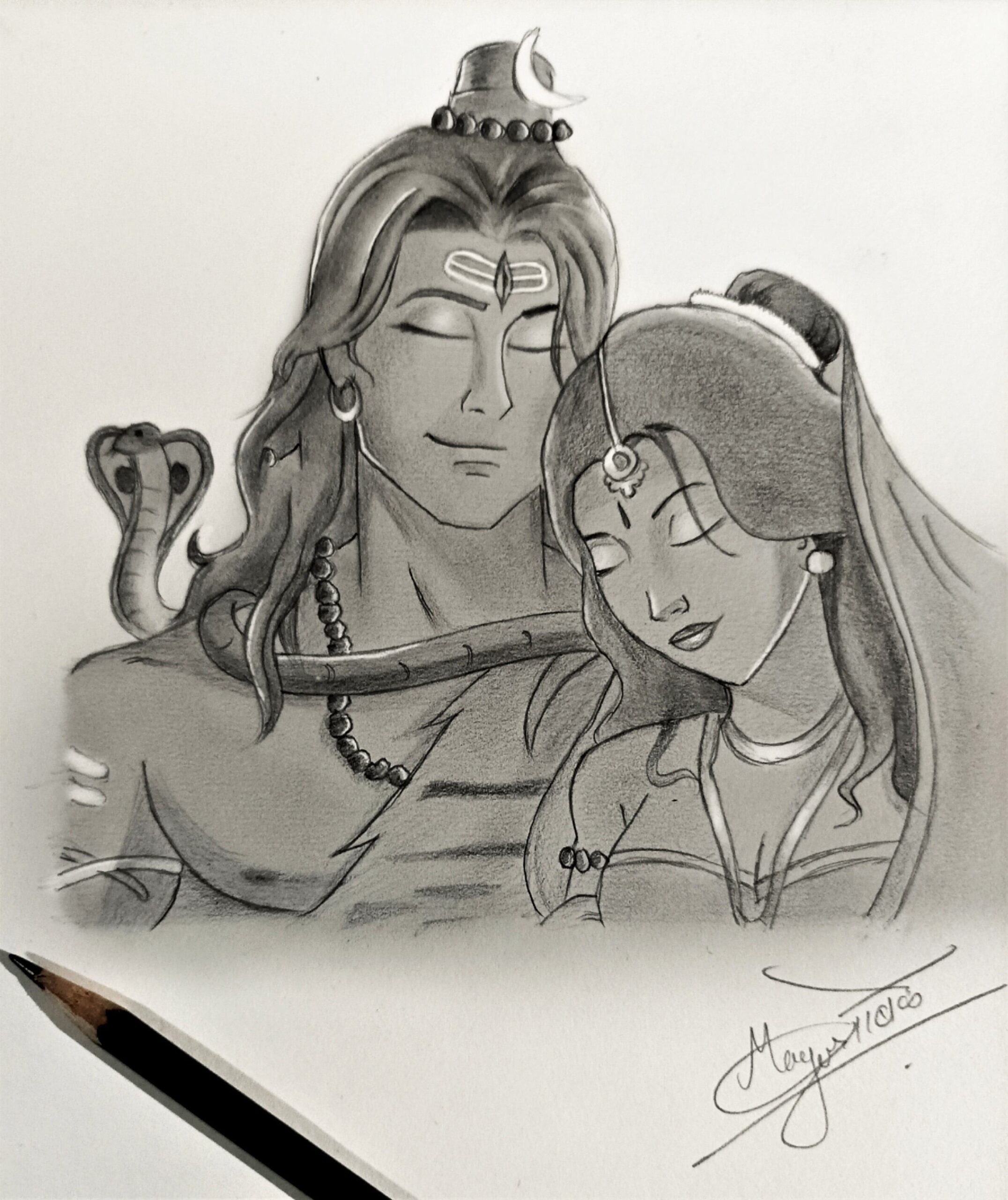 Easy Shiv Parvati Pencil Sketch