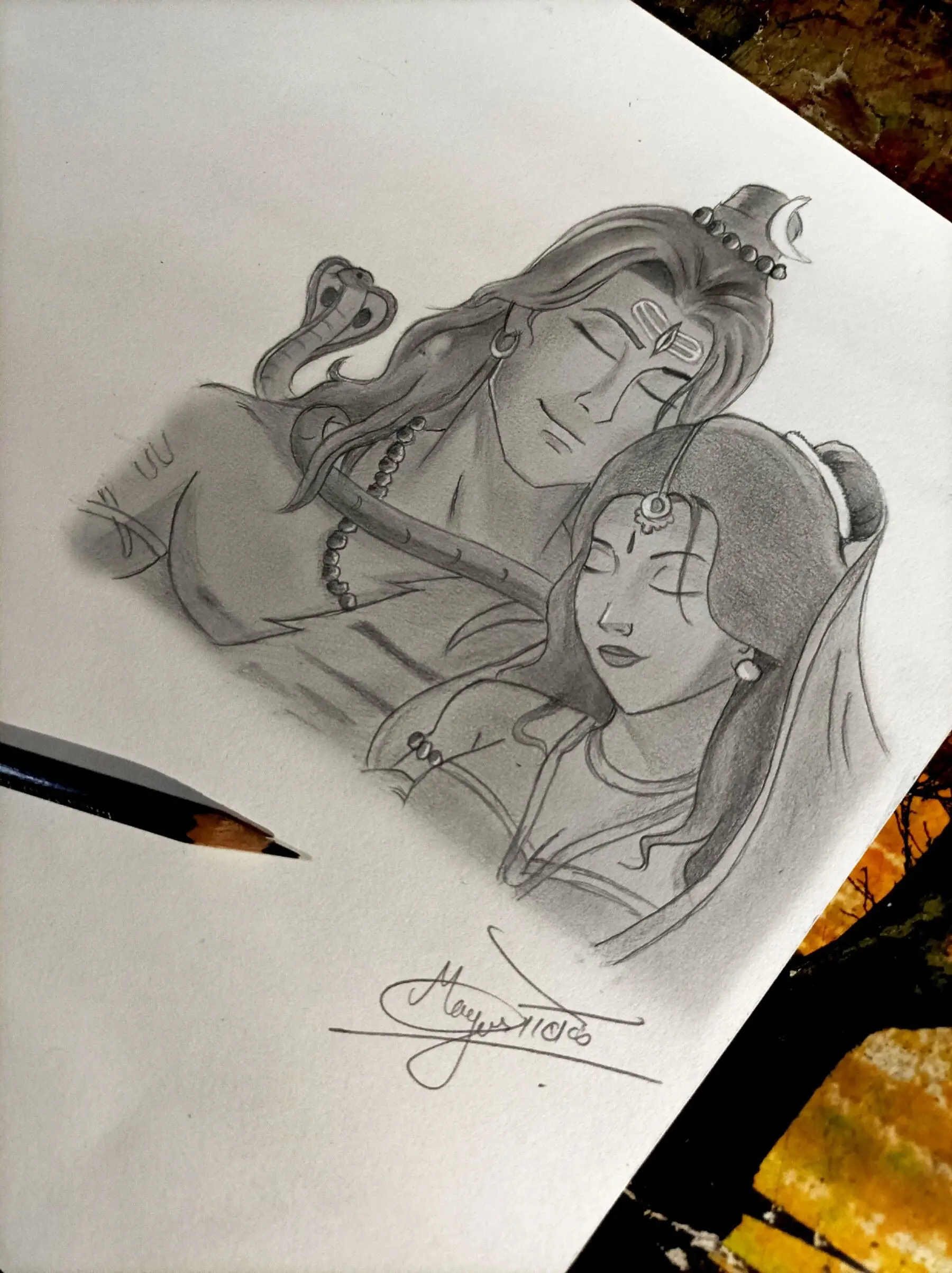 Shiv Shakti Pencil Sketch